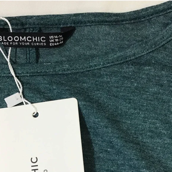 BLOOMCHIC 14-16 1x plus green jersey round neck short sleeve midi dress NWT B24 - Picture 4 of 8